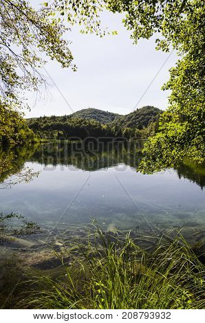 landscape of plitvice lake national park at sunset unesco heritage site plitvice croatia.