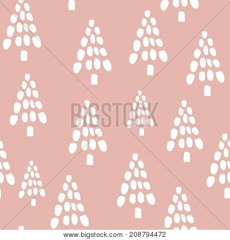Holiday seamless pattern with ink drawn christmas tree. Minimalistic style winter vector background. Perfect for wrapping paper fabric textile