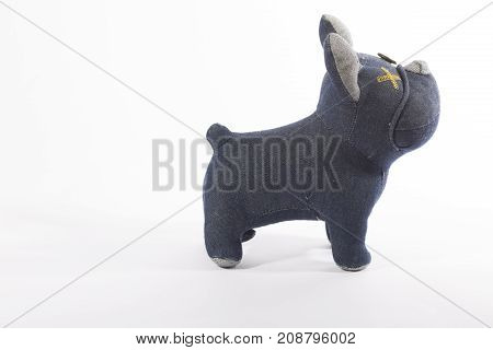 Dog Doll Toy Isolate on White Background made of jeans