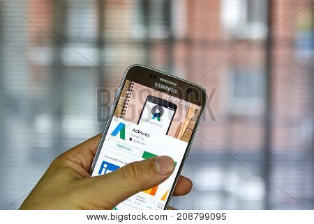 MONTREAL CANADA - OCTOBER 2 2017: Google Adwords android app on S7. Google AdWords is an advertising service by Google for businesses wanting to display ads.