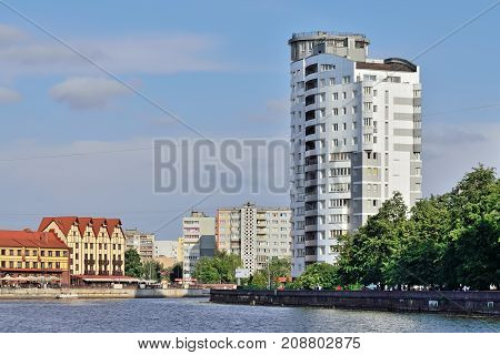 KALININGRAD RUSSIA - MAY 25 2014: The fishing village - the cultural and ethnographic complex the tourist attraction of the city. Kaliningrad City Symbol
