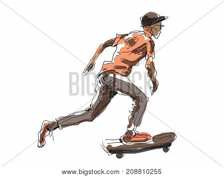 Boy with hat Skateboarding - vector illustration