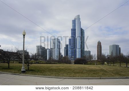 Skyscapers And Skylin Of Chicago From Milennium Park