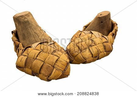 Lapti Bast Shoes Are Clad In Ancient Wooden Shoe Pads