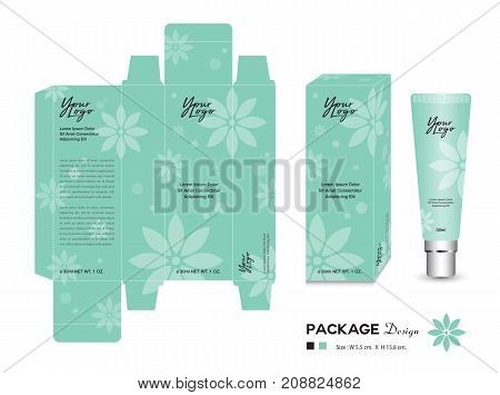 Cosmetic Packaging Template Vector Illustration. Cream layout. beauty products. flower patterns. Body care, spa, Oil, lotion, shampoo, Realistic bottle mock up. flyer, label artwork. graphic design.