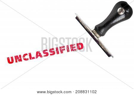 Unclassified Stamp Text With Stamper On White Background