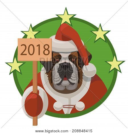 Dog St. Bernard happy new year 2018 large good dog and the year of joy and happiness true friends and good mood!