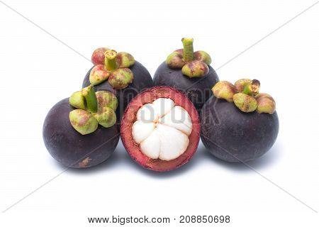 Mangoteen isolated on white background. Mangoteen violet fruit from Thailand