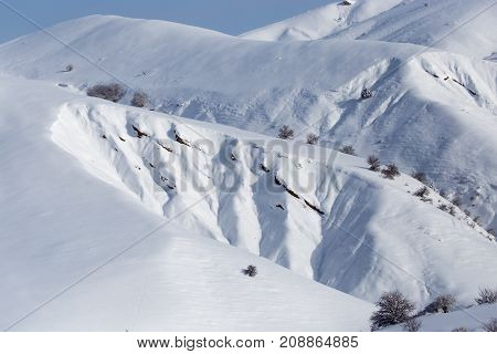 snowy slopes of the Tien Shan Mountains