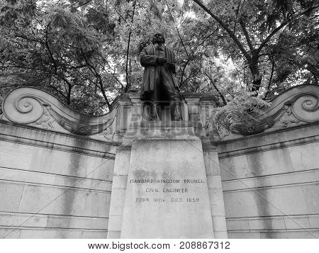Brunel Statue In London Black And White