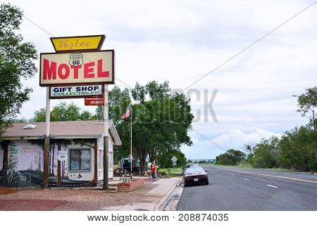Sign Of Aztec Motel In Seligman.