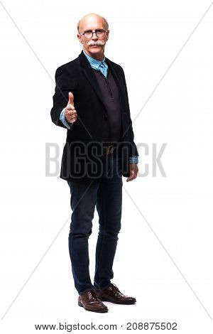 Joyous Businessman Extending His Hand, Accept The Deal On White