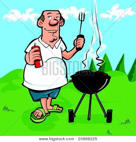 Karikatura člověka s BBQ