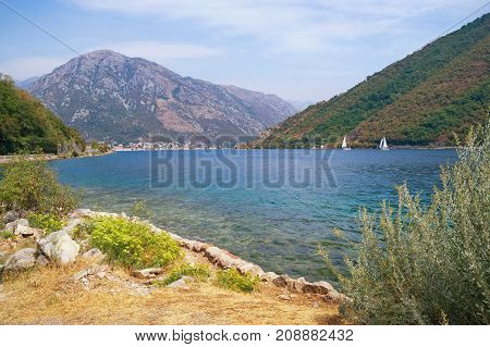 Montenegro. Picturesque view of Bay of Kotor (Adriatic Sea) on a sunny autumn day