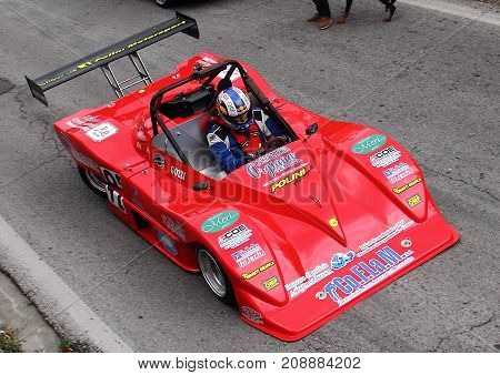Chiavari Italy - October 10 2017: Uphill speed race Chiavari-Leivi: Sport prototype Polini 05 kawasaki raced in race by Franco Gozzi of the racing team Racing For Genova.
