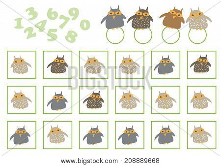 Counting Game for Preschool Children. Educational a mathematical game. Count how many and write the result