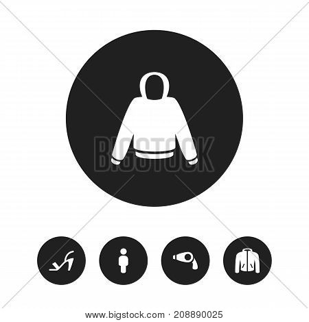 Set Of 5 Editable Trade Icons. Includes Symbols Such As Pullover, Heel Cothurnus, Clothes And More