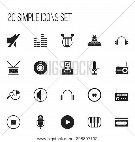 Set Of 20 Editable Multimedia Icons. Includes Symbols Such As Broadcasting, Timpano, Media Device And More