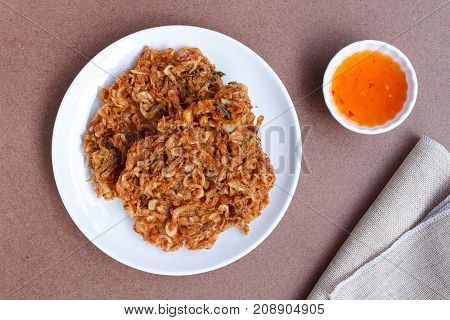 Thai street food Crispy shrimpFried Krill top view