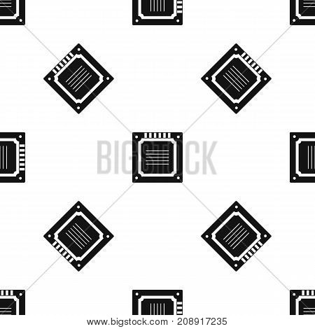 Modern multicore CPU pattern repeat seamless in black color for any design. Vector geometric illustration