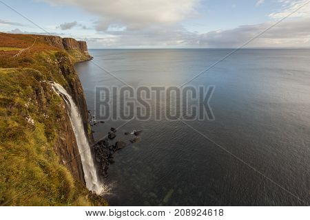 Kilt rock waterfall in Scottish highlands - a miracle of nature, United Kingdom