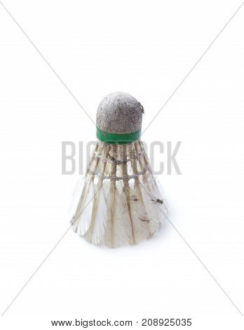 Dirty shuttlecock for badminton isolated on white background