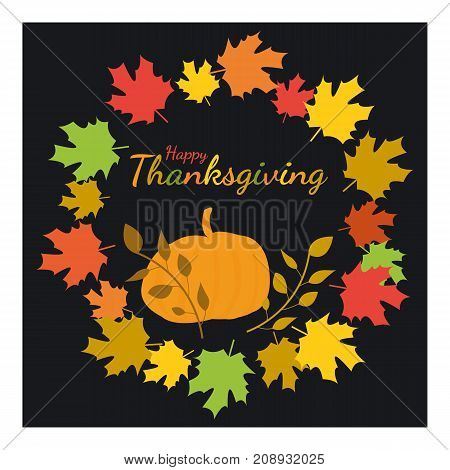 Happy Thanksgiving. Greeting card with pumpkin on an autumnal background. Vector illustration