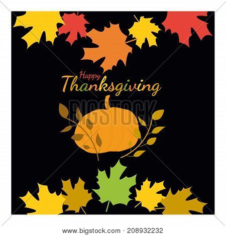 Happy Thanksgiving. Greeting card with pumpkin on an autumnal background. Vector illustration