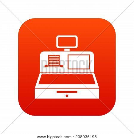 Cash register with cash drawer icon digital red for any design isolated on white vector illustration