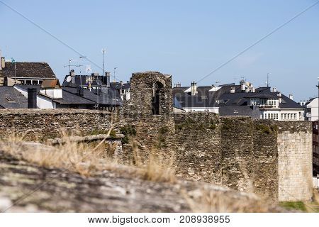 Main facade of the Lugo's Roman Wall Northern Spain.