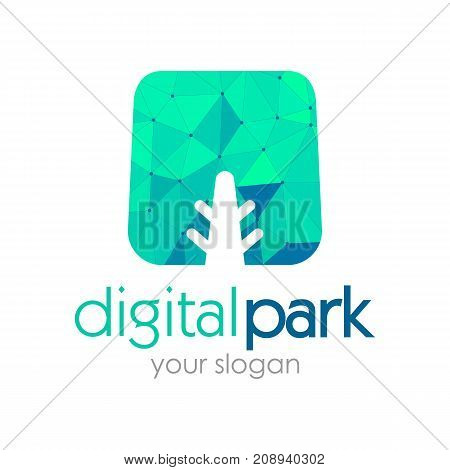 Creative Polygon Digital Tree Logo Vector illustration
