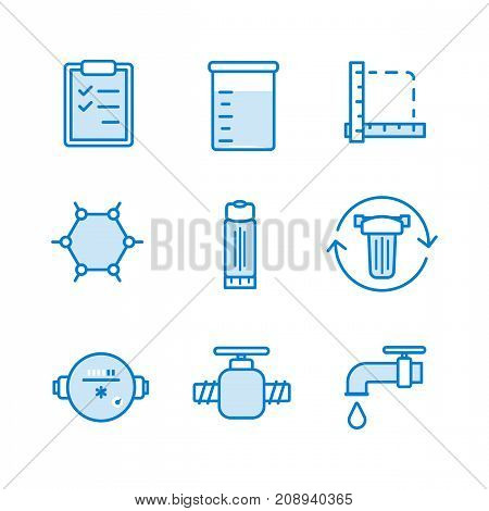 Water Filter Filled Icon Set, Measure, Formula Plumbing