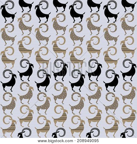 Scandinavian traditional Christmas decoration. Yule Goats with different patterns. Seamless background pattern. Vector illustration