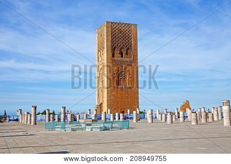 Marocco,Rabat. The Hassan Tower opposite the Mausoleum of King Mohamed V.