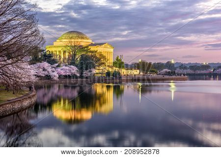 Washington, DC at the Jefferson Memorial during spring.