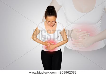Abdominal Pain. A Young Woman Suffers From Pain In The Abdomen. The Problem With Digestion. The Prob