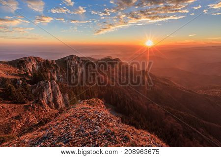 sunset in the Buila Vanturarita Mountains Romania