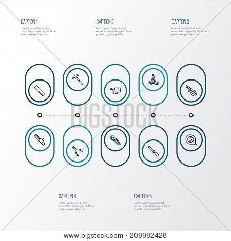 Handtools Outline Icons Set. Collection Of Cutter, Round Pliers, Saw And Other Elements