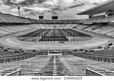 Interior View Of The Olympic Stadium, Montjuic, Barcelona, Catalonia, Spain