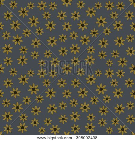Vector Seamless Pattern Of Yellow Flowers On A Denim Background