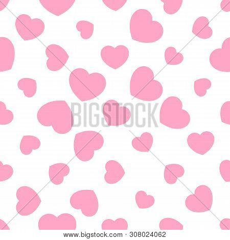 Cute Pink Hearts Romantic Seamless Patttern. Texture For Wallpapers, Fabric, Wrap, Web Page Backgrou