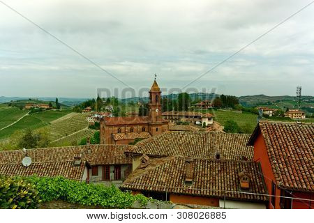 Serralunga di Alba town and vineyards, Piedmont, Italy