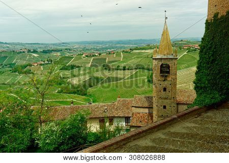 Serralunga di Alba town and vineyards, Piedmont, Italy