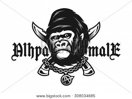 Alpha Male. Angry Gorilla And Crossed Knives. Vector Illustration.