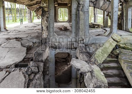 Old Destroyed Military Barracks Ruins From The World War Ii At Westerplatte In Gdansk, Poland.