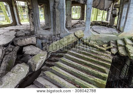 Old Destroyed Military Barracks Ruins From The World War Ii At Westerplatte In Gdansk, Poland.