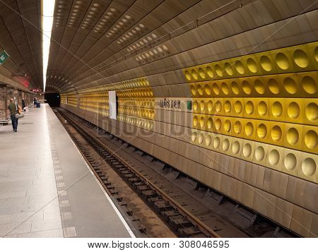 Prague, Czech Republic - June 8 2019: Interior Of Mustek Underground Station In Prague, Near Wencesl