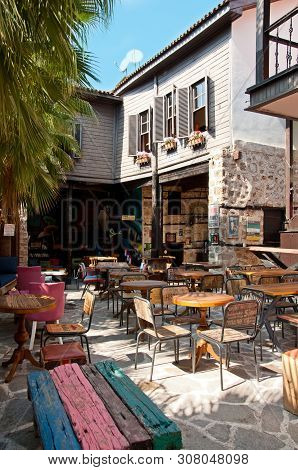 Antalya, Turkey - September 22, 2018: The Street Cafe In Old Town Kaleici In Antalya, Turkey