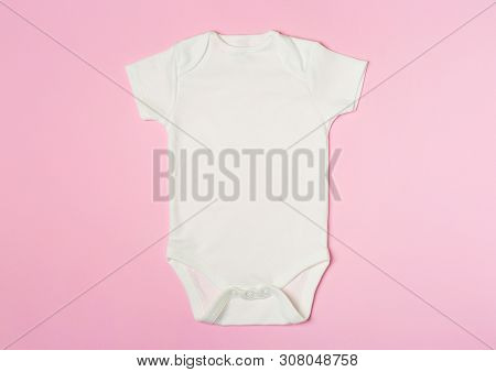 Cute Baby Onesie On Color Background, Top View