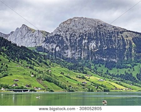 Bockmattlistock And Schiberg Mountains Above The Valley Wagital Or Waegital And Alpine Lake Wagitale